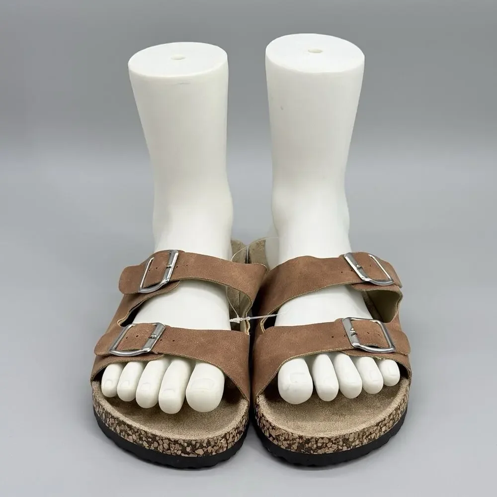Alpine Swiss Mens Brown Double Strap Cork Sandals Slides Size 10